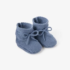 Slate Blue Garter Knit Cotton Booties