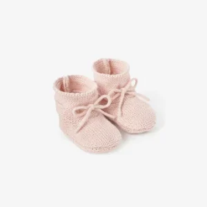 Pink Garter Knit Cotton Booties