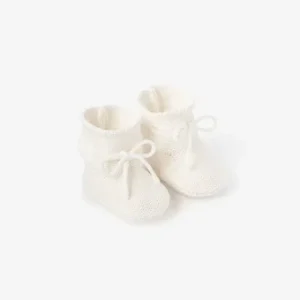 White Garter Knit Cotton Booties