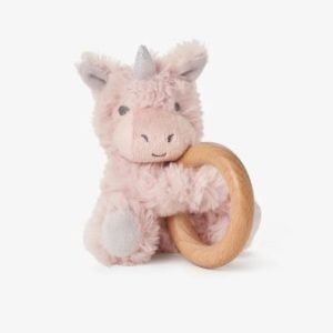 Unicorn Wooden Ring Rattle Pink