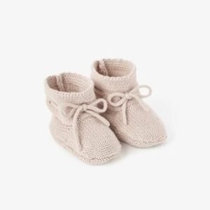 Taupe Garter Knit Cotton Booties