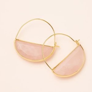Stone Prism Hoop Rose Quartz + Gold