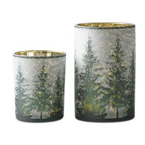 Green + Gold Tree Candle Holder Lg