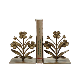 Cast Iron Gold Flower Bookends