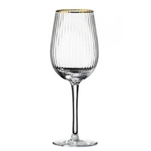 Gold Trim Ribbed Wine Glass