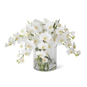 16" White Orchid Flowers in Glass Vase