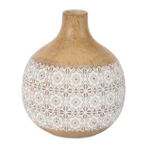 Vase 6" White Carved Flowers